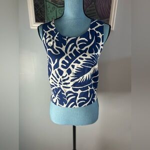 Rose + Olive Resort Top Blue & White Tropical Print Size Small New With Tags